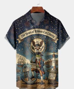 250 Years Of Ribbon Cut Liberty Button Shirt A Nation's Forward Merch Gift For Him