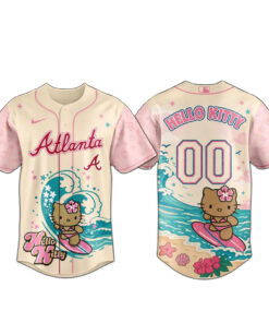 Custom Name and Number Atlanta Braves x Hello Kitty Surfing Kawaii Summer 2026 Baseball Jersey