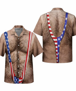 Funny Hairy Chest American Flag Hawaiian Shirt