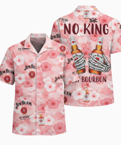 Jim Beam No King Just Bourbon Floral Skeleton Graphic Summer Hawaiian Shirt