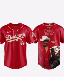 Los Angeles Dodgers x Bruno Mars The Romantic Tour 2026 Red Baseball Jersey