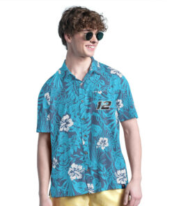 Ryan Blaney Merch Ryan Blaney Blue Palm Hawaiian Shirt Gifts For Racing Fans -WearandDecor