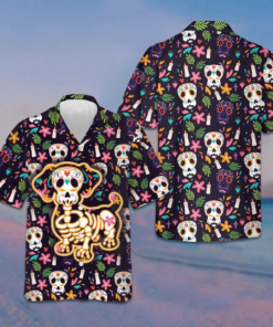 Bone Skull Dog With Mexican Pattern Hawaiian Shirt Funny Sugar Skull Dachshund Shirt Gift Ideas -WearandDecor