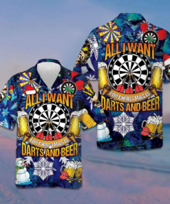 All I Want For Christmas Is Darts And Beer Hawaiian Shirt Christmas Gifts For Dart Players -WearandDecor