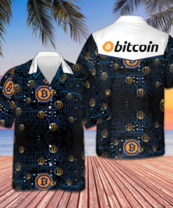 Bitcoin Logo Hawaiian Shirt Men's Tropical Button Up Shirt Presents For Boyfriend -WearandDecor