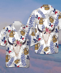 Texas Longhorn Bluebonnet Art Hawaiian Shirt Men's Summer Shirts Sale Gifts For Texas Lovers