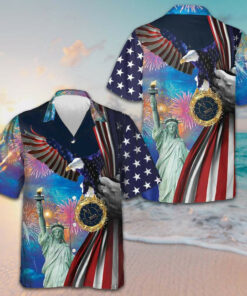 Happy New Year America Hawaiian Shirt Patriotic Button Up Shirt Gifts For Hubby