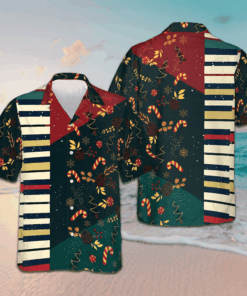 Christmas Pattern with Piano Hawaiian Shirt Christmas Button Up Shirt Gifts For Piano Lovers