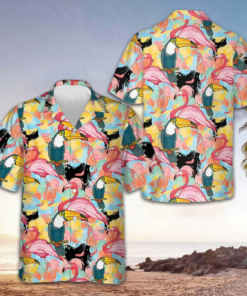 Toucans And Flamingos Exotic Floral Hawaiian Shirt Beach Button Up Shirts Men's