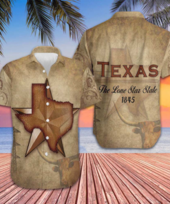 1845 The Lone Star State Texas Hawaiian Shirt Old Vintage Texas Longhorn Shirt For Men