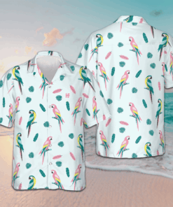 Parrot And Exotic Leaves Hawaiian Shirt Men's Beach Button Up Best Gift For Son In Law