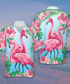 Tropical Floral Flamingo Hawaiian Shirt Men's Beach Button Up Shirts Gifta For Flamingo Lovers