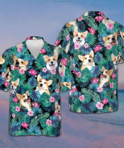 Tropical Corgi Dog Hawaiian Shirt Button Up Beach Shirts Men's Gifts For Corgi Owners