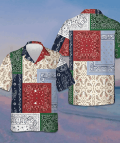 Colorful Patchwork Paisley Pattern Hawaiian Shirt Button Up Beach Shirts Men Gifts For Son