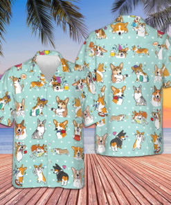 Cartoon Welsh Corgi Hawaiian Shirt Beach Button Down Gifts For Corgi Lovers