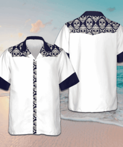 Ornamental Skull Seamless Pattern Hawaiian Shirt Beach Button Up Shirts For Men
