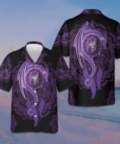 Neon Purple Dragon Mandala Hawaiian Shirt Beach Button Down Shirt Men Gifts For Hubby