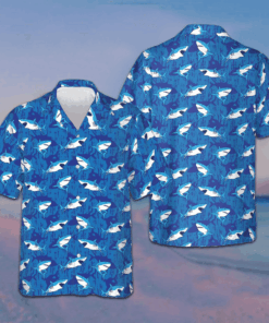 Shark Pattern Hawaiian Shirt Button Up Vacation Shirts Gifts For Shark Lovers