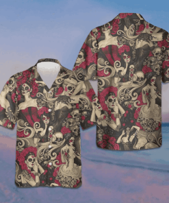 Las Elegantes Day Of The Dead Hawaiian Shirt Men's Short Sleeve Button Up Gifts For Guys