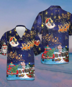 Christmas Sky Santa Clause With Reindeer Hawaiian Shirt Funny Xmas Shirt Gifts For Sibling