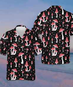 Beautiful Mushroom Hawaiian Shirt Black Button Down Shirt Gifts For Summer