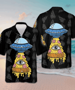 Pizza Alien Hawaiian Shirt Unique Design Men's Button Up Shirt Gifts For Uncle