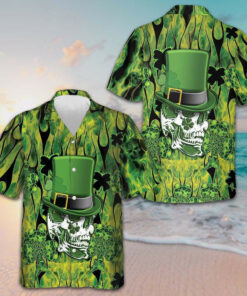 Irish Skull Saint Patricks Day Hawaiian Shirt Short Sleeve Button Up Gifts For Husband