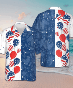 Christmas USA Balloons Pattern Hawaiian Shirt Men's Button Down Vacation Shirts Gifts For Xmas