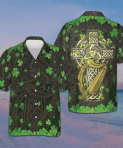 The Celtic Cross Harp Irish Proud Hawaiian Shirt Button Up Summer Shirts For Men