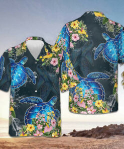 Floral Sea Turtle Hawaiian Shirt Button Up Beach Shirts Men Best Gifts For Boyfriend