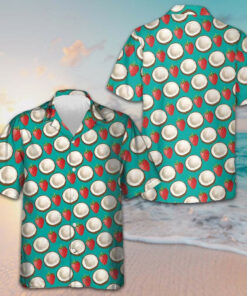Strawberry And Coconut Pattern Hawaiian Shirt Button Up Beach Shirts Men's Gift Ideas