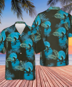 Moonlight Bigfoot Black And Blue Tropical Hawaiian Shirt Men's Vacation Button Up Gift Ideas