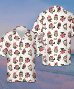 Christmas Owl With Knitted Hat Hawaiian Shirt Cute Christmas Shirt Gifts For Him