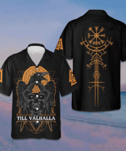Skull Raven Till Valhalla Hawaiian Shirt Men's Summer Short Sleeve Shirts Gifts For Son