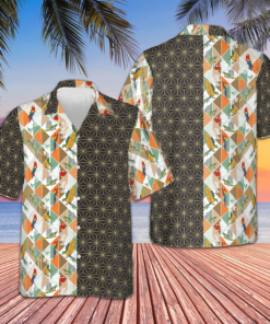Bold Geometric Parrot Palm Hawaiian Shirt Beach Button Up Shirts For Men Gift Ideas For Son