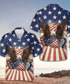 USA Eagle Defending Honor And America Hawaiian Shirt American Flag Shirt Gifts For Patriots