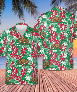 Bear California Flag Pattern Hawaiian Shirt Patriotic Men's Button Down Shirts For Summer