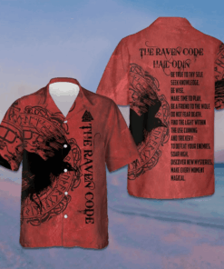 The Raven Code Hail Odin Hawaiian Shirt Red Button Up Shirt Gifts For Him