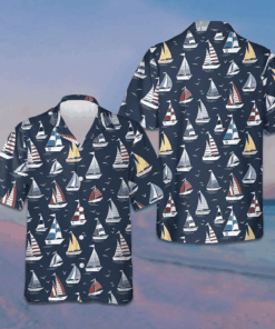 Cartoon Boat Pattern Hawaiian Shirt Beach Button Up Shirt Gifts For Brother