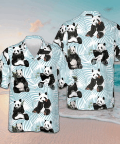 Panda On Palm Leaves Hawaiian Shirt Panda Lovers Men's Beach Shirts Button Up Gift Ideas