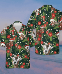 Christmas Goat With Poinsettia Flower Hawaiian Shirt Funny Xmas Goat Shirt Gifts For Guys