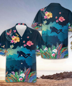 Tropical Scuba Diving Hawaiian Shirt Button Down Beach Shirts Gifts For Scuba Divers