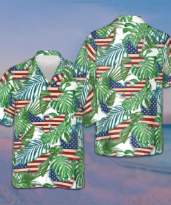 Tropical American Flag Hawaiian Shirt Beach Button Up Patriotic Gifts For Him