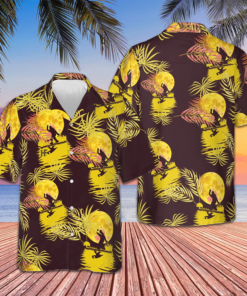 Purple And Yellow Moonlight Bigfoot Hawaiian Shirt Tropical Short Sleeve Button Down Men's