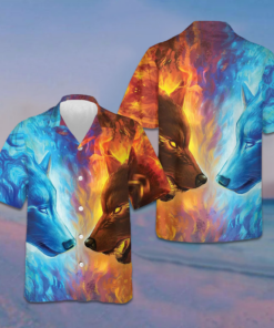 Ice And Fire Wolf Hawaiian Shirt Men's Short Sleeve Button Down Beach Shirts Gifts For Dude