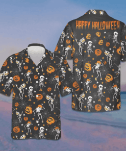 Dancing Skeletons Happy Halloween Hawaiian Shirt Horror Button Up Shirts Gifts For Friends