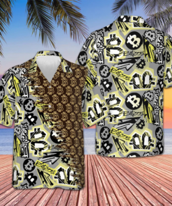 Bitcoin Doodle Funky Pattern Hawaiian Shirt Tropical Button Down Gifts For My Boyfriend