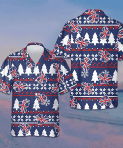 London Ugly Christmas Pattern Hawaiian Shirt England Flag Christmas Shirt Gift For Men
