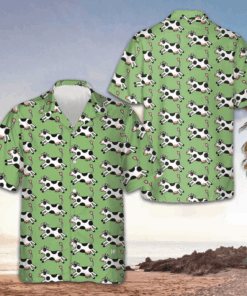 Jumping Cow Hawaiian Shirt Green Button Up Shirt Gifts For Cow Lovers