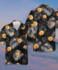 Bitcoin Flame And Tropical Pattern Hawaiian Shirt Summer Button Up Shirts Men's Gift Ideas